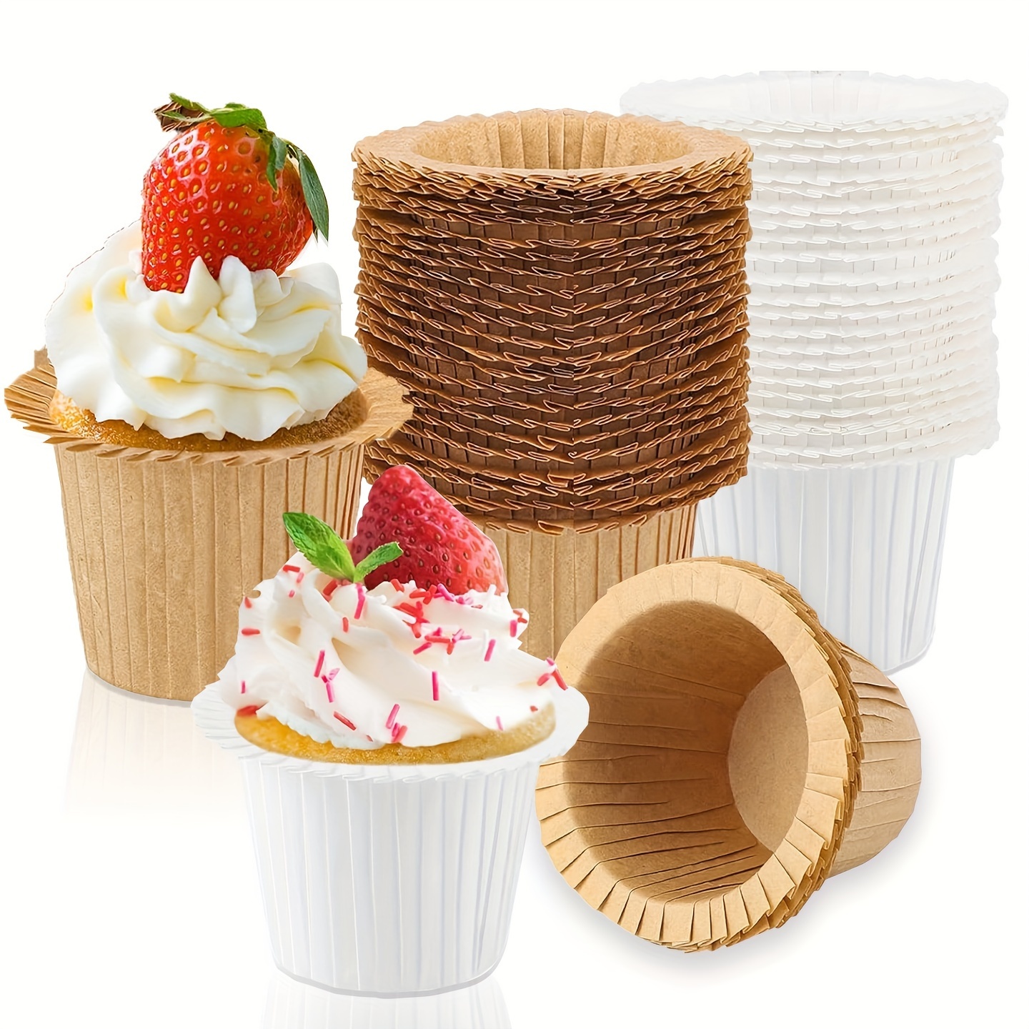 Standard Cupcake Liners, No Smell, Food Grade & Grease-proof Baking Cups Paper, Size: 100pc Cupcake Liners, Brown