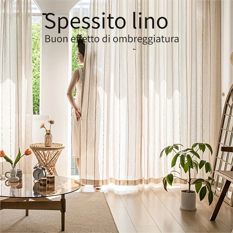 Puro lino naturale beige strisce verticali tessuto per tende