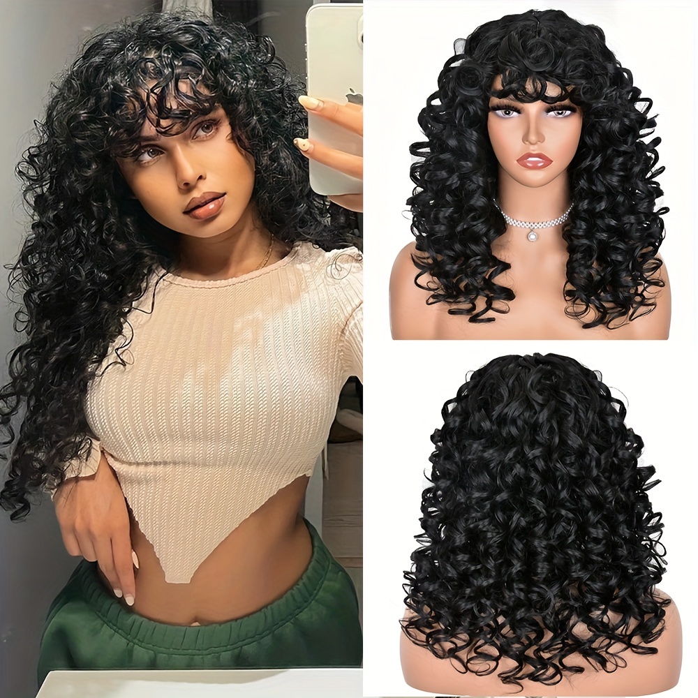 Temu Elegant Cosplay Accessories Set, Unique Color Block Black & White Short Curly Wig, Curly Human Hair Wigs Set, & Gloves & Sexy Eye Mask & Necklace 