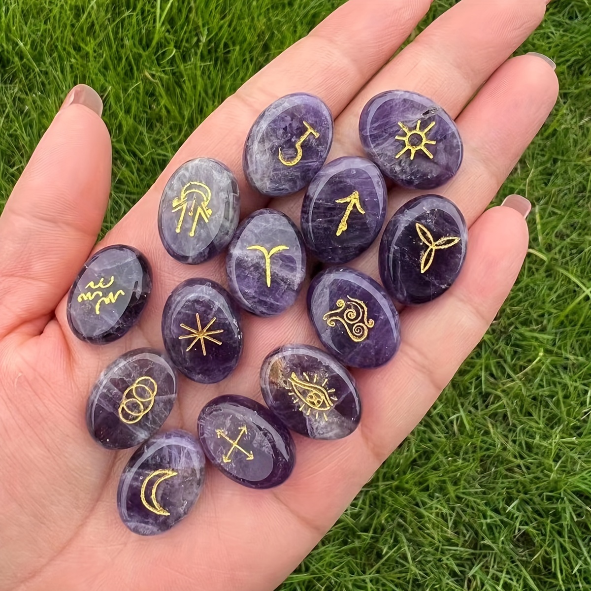 Rune Stones Set Healing Stones With Engraved Elder Futhark - Temu