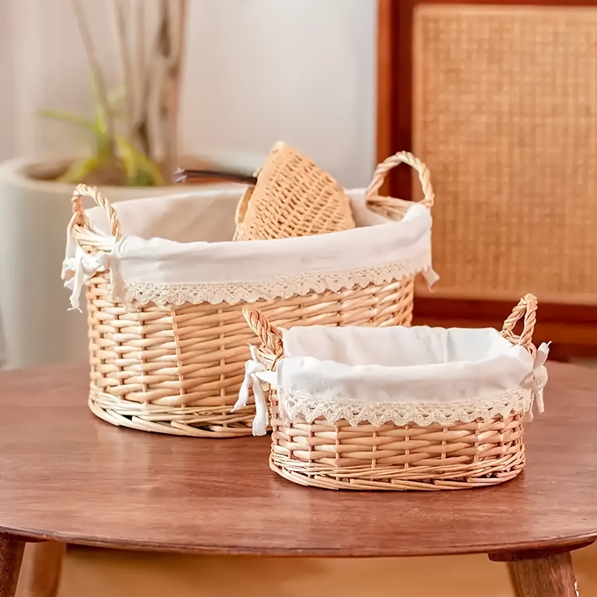 Rurality - Cesta de mimbre para pícnic con tapa y asa y cuerpo tejido  resistente con forro lavable