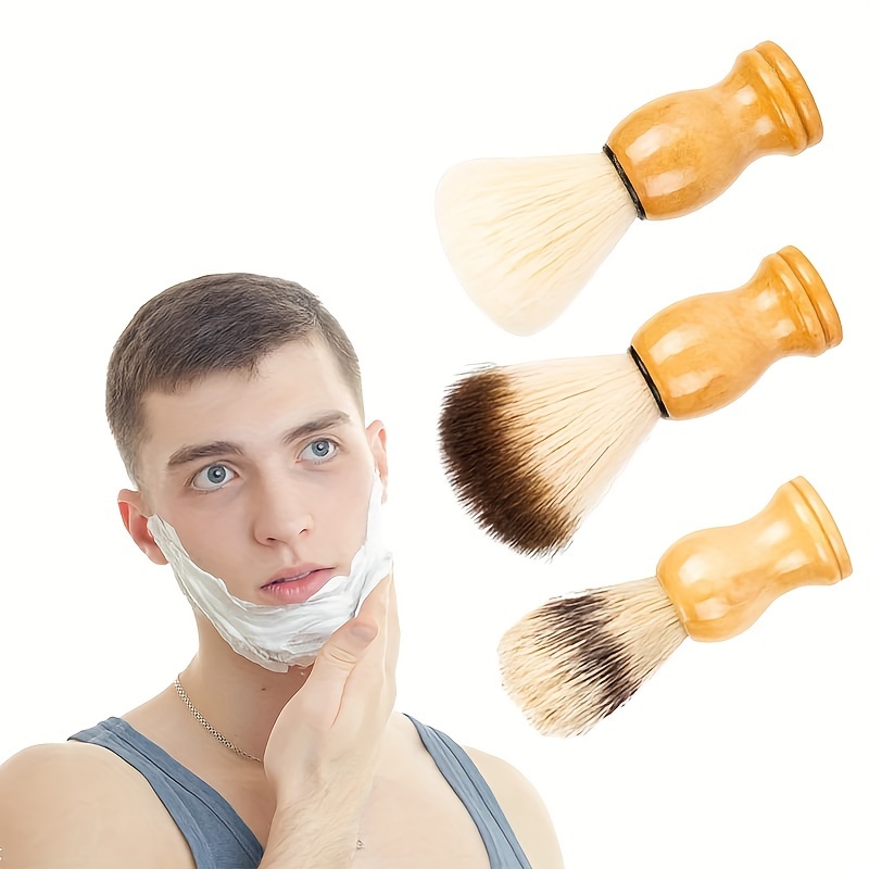 Brocha de afeitar para hombres con crema de afeitar y jabón, mango de  madera, cepillo de afeitado para peluquería de seguridad, afeitadora recta