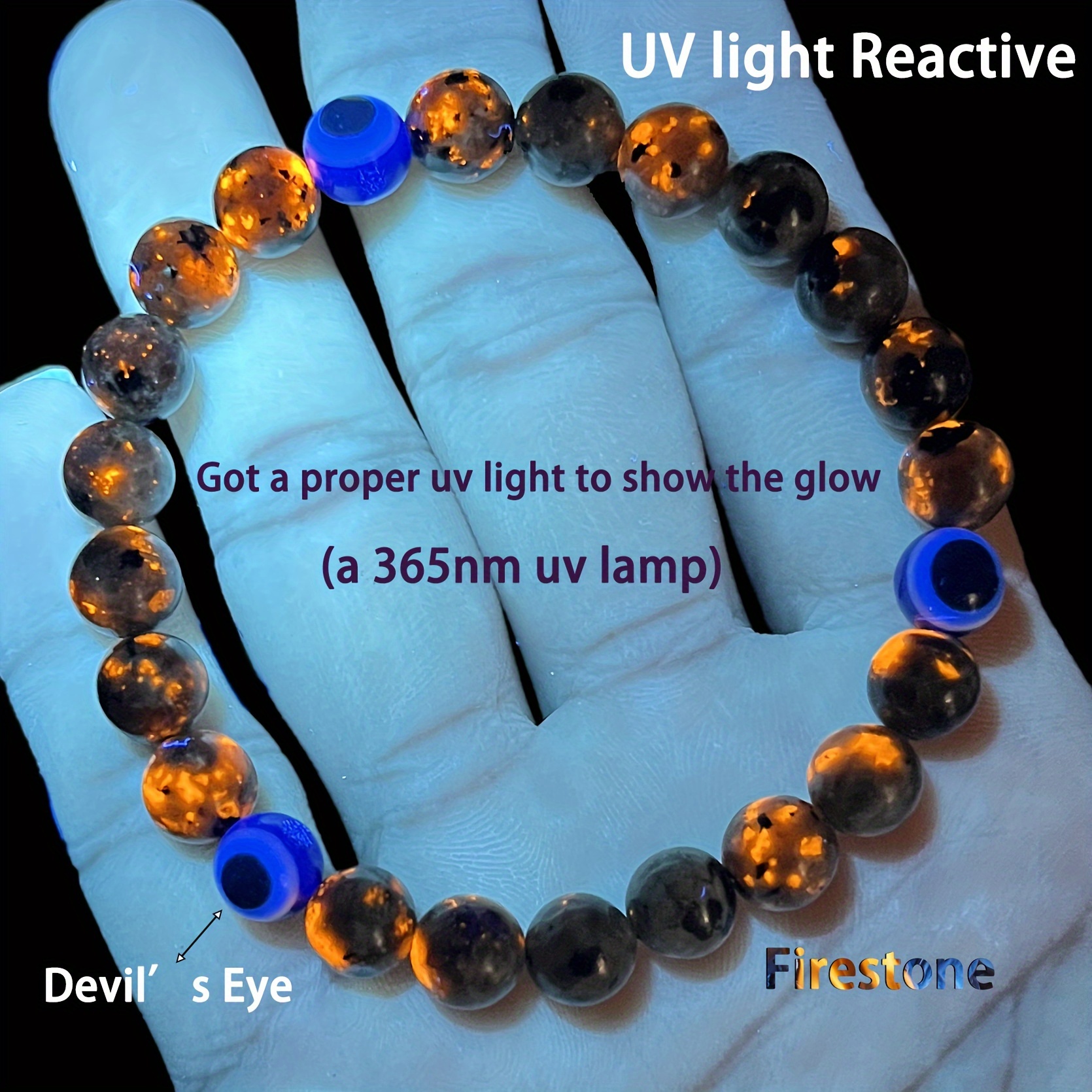Yooperlite Beads Bracelet UV Emberlite Glowing Fire Rock Stone Bracelet  Gifts