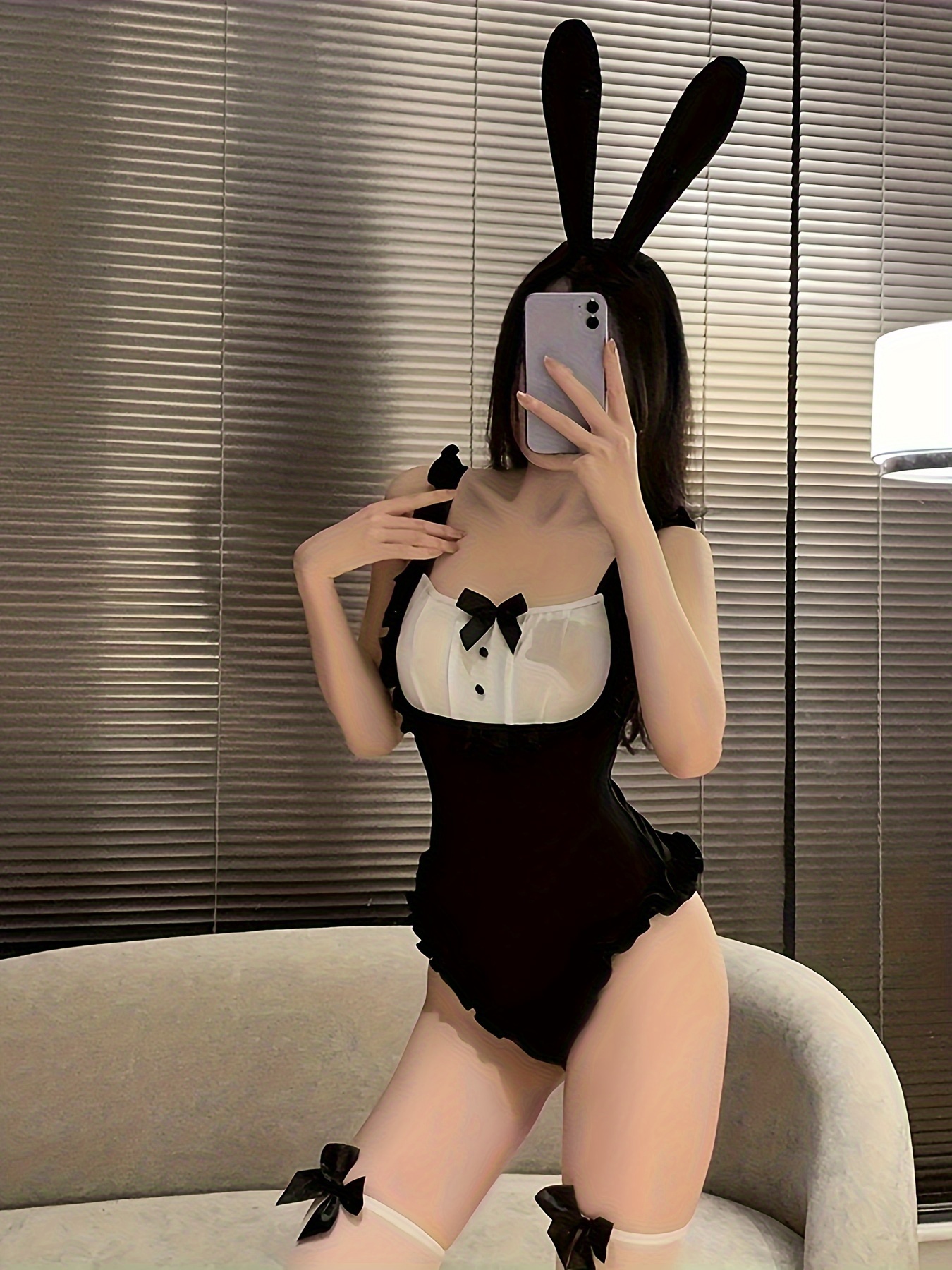 Naughty Bunny Cosplay Costume, Bow Bra & Ruffle Thong, Women's * Lingerie &  Underwear