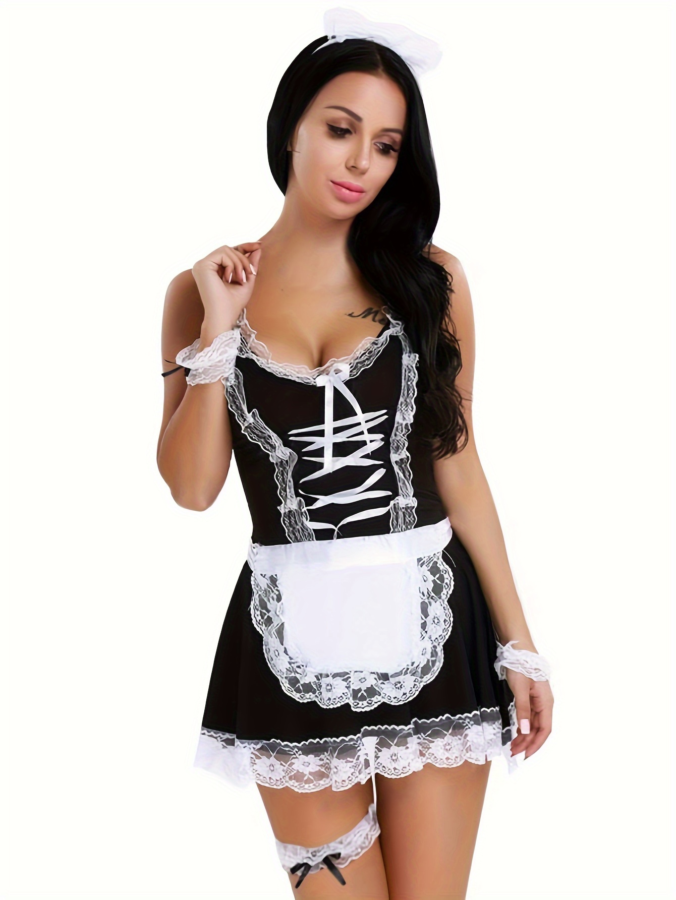 Seduction Lace Split Body Outfit Cosplay Sexy Maid Outfit Uniform