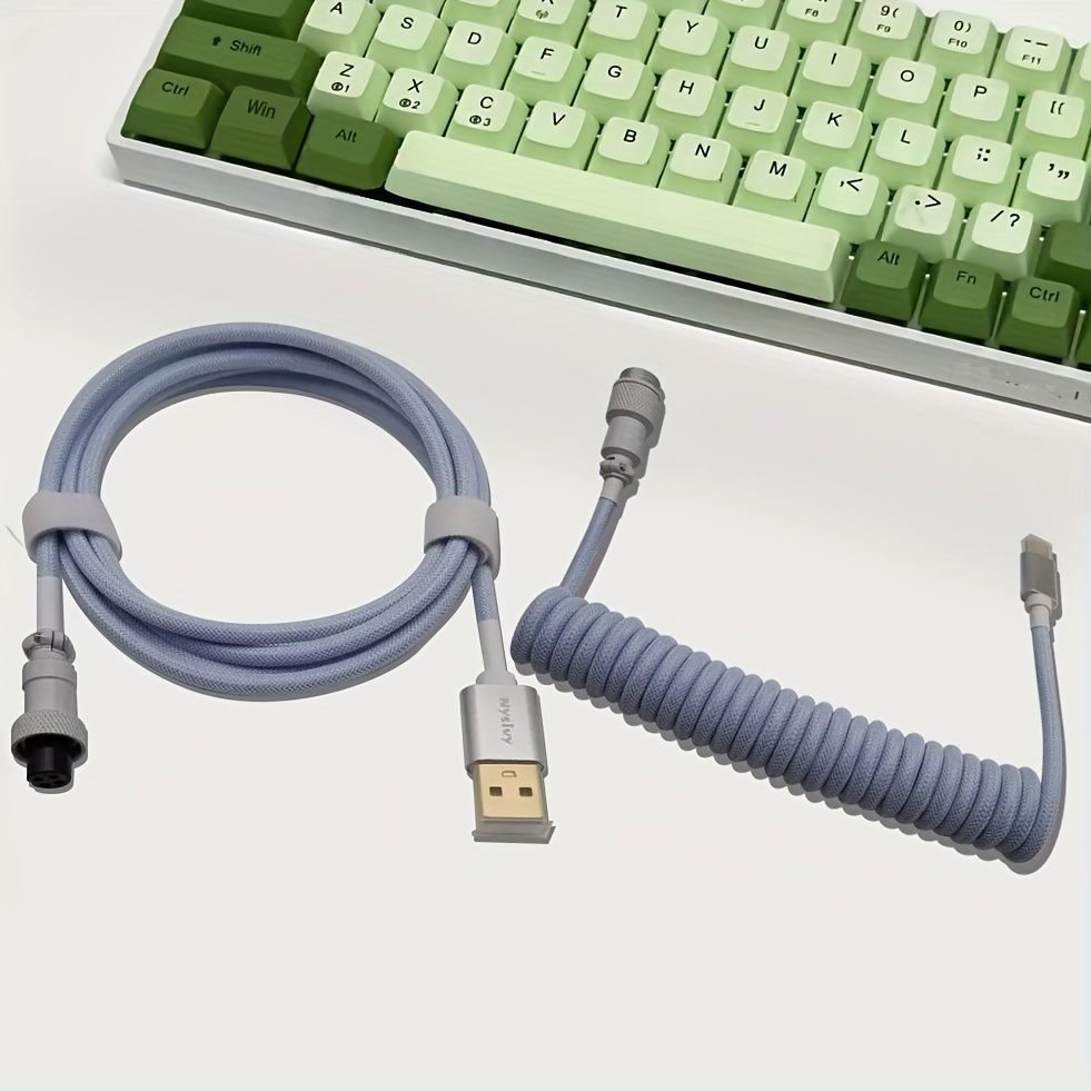 MAMBASNAKE C03 Câble USB C Spiralé pour Clavier de Jeu, Cable USB C Tressé  pour Clavier Mécanique in Starlight Nylon avec Aviateur en Métal Doré