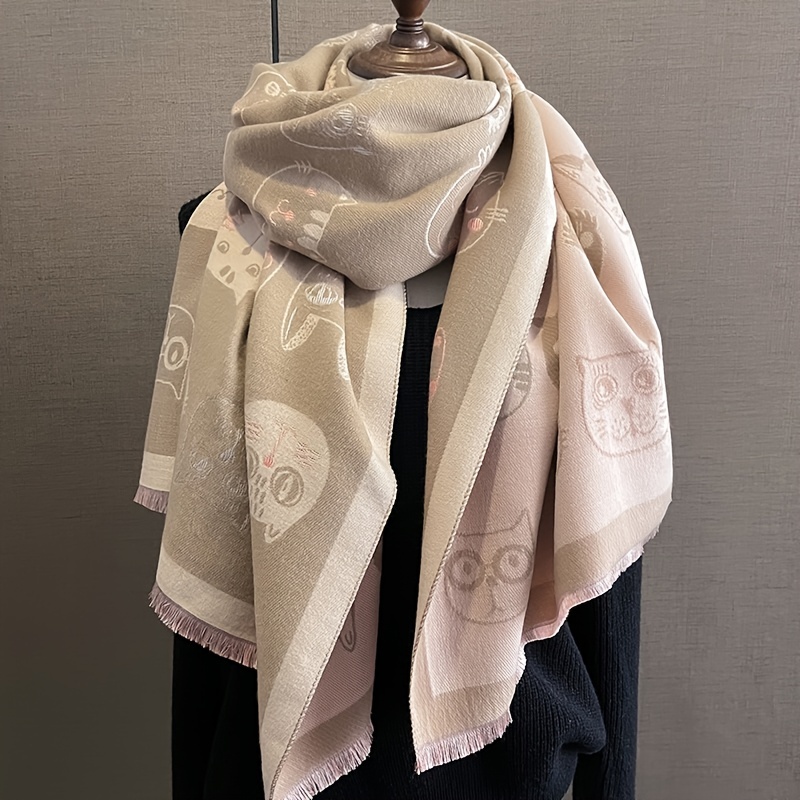 Women's Imitated Cashmere Scarf With Cat Jacquard Flower Cape