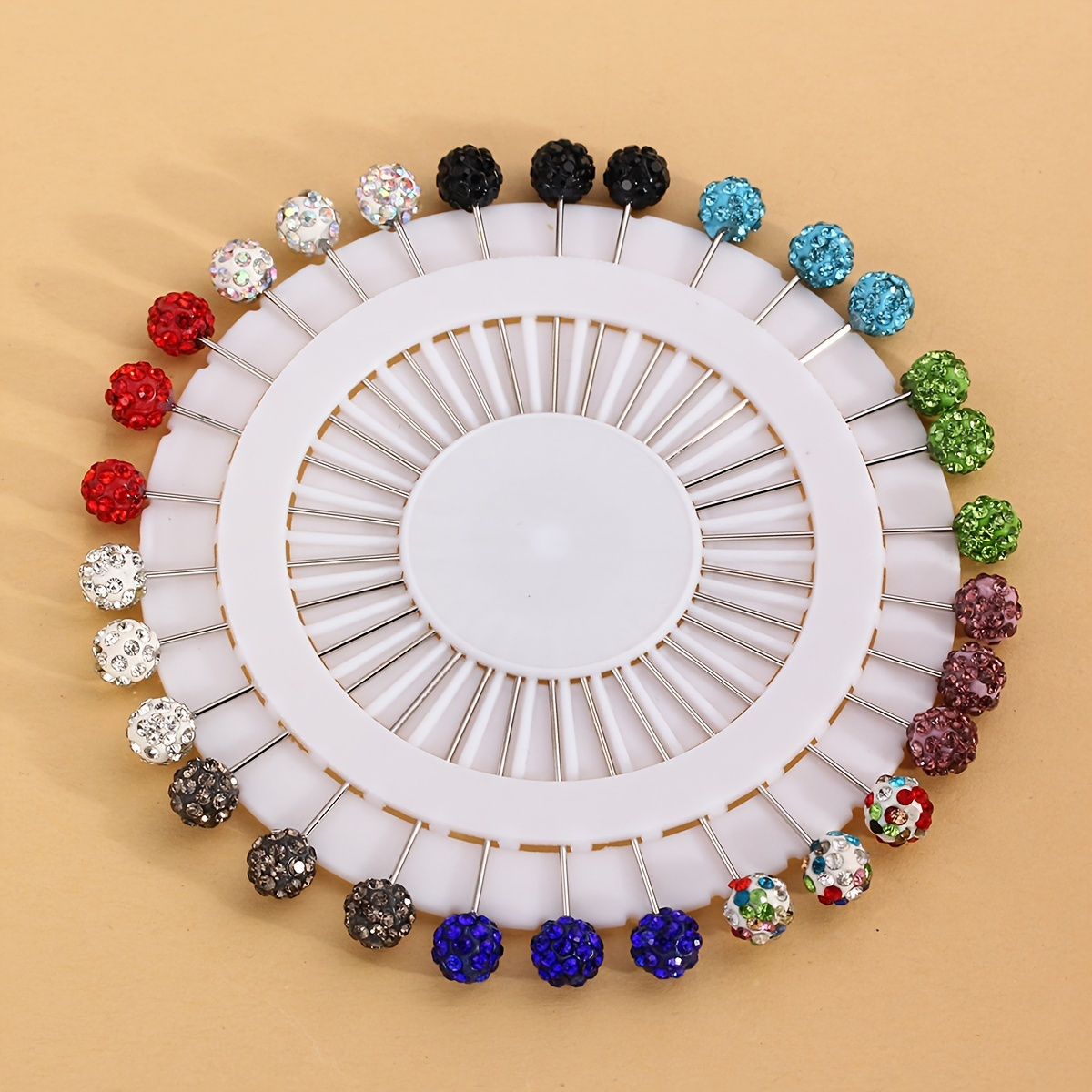 30PCS Hijab Pins with Safety Caps Colorful Crystal Rhinestone Ball