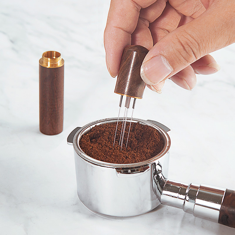 Espresso Mixer with Wooden Handle Coffee Mixer Tool Dispenser 5 Needles  Prevent Coffee Powder From Clumping Convenient