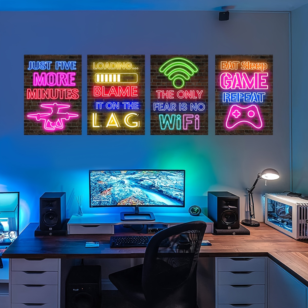 Gamer Quotes Canvas Poster Gaming Room Decor Modern Neon - Temu