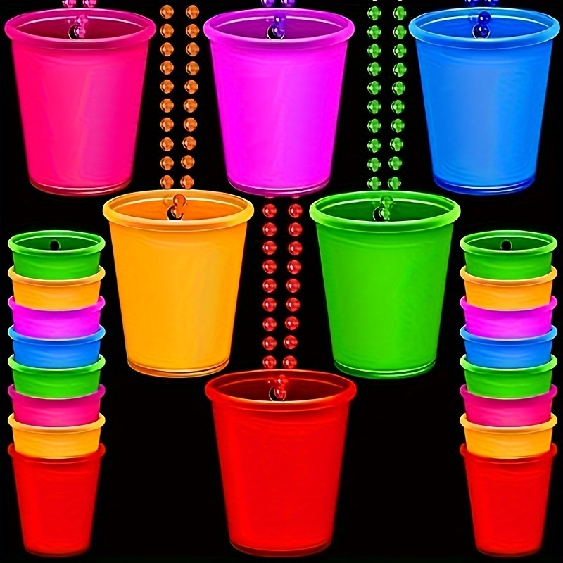 20 Pcs Neon Glowing Birthday Drink Pouch Party Cups with 20 Straws,  Flashing Color Birthday Gifts for Her/Him, Light Up Cups Glow in the Dark  Neon