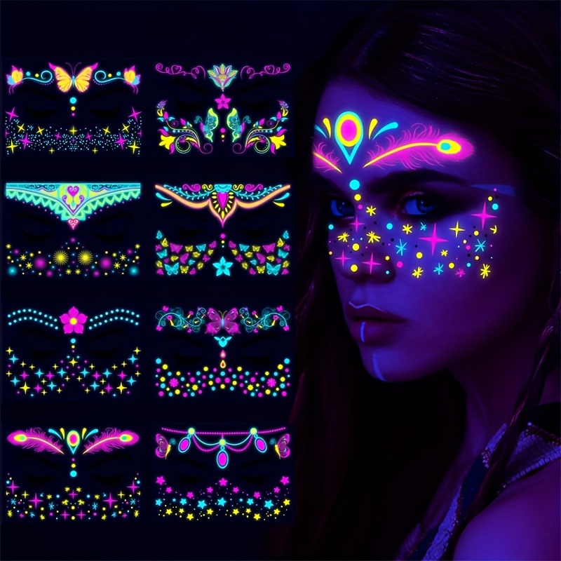 Face Body Makeup Stickers Art Party Electric Syllables Music - Temu