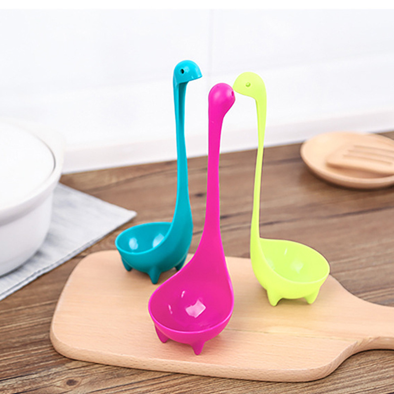 Dinosaur Shaped Large Soup Ladle Nature Wood Cooking Spoon Stand