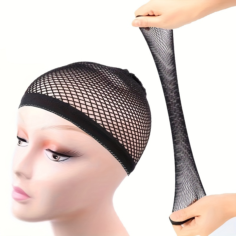 Wig Caps Black Netted Lace Mesh Net Wig Cap Hair Cap Weaving Cap Wig Liner  Wig Stocking Cap with Adjustable Straps Fishnet Snood Cap Wig Cap for Women