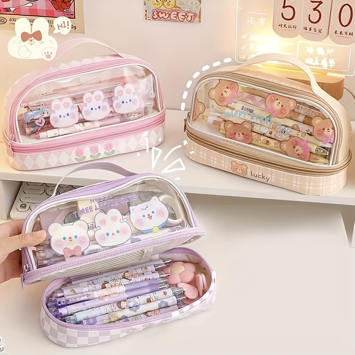 Ins Japanese Style Pencil Case Transparent Large capacity - Temu