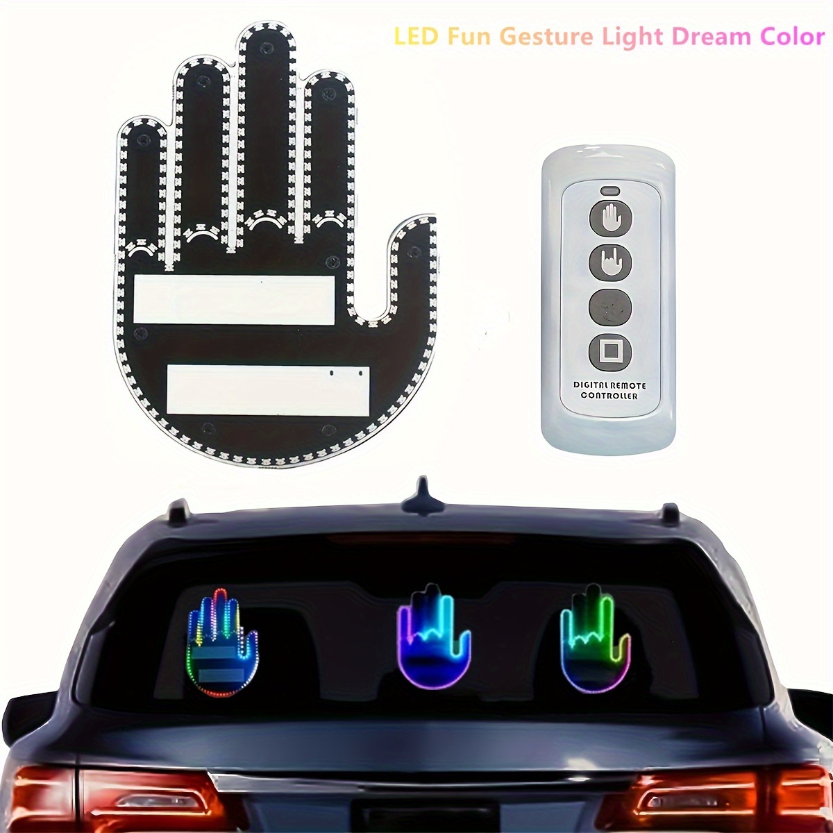 Finger Car Light with Remote, Funny Gesture Finger Light LED Car Back  Window Sign, Road Rage Led Sign for Car, SUV, Truck