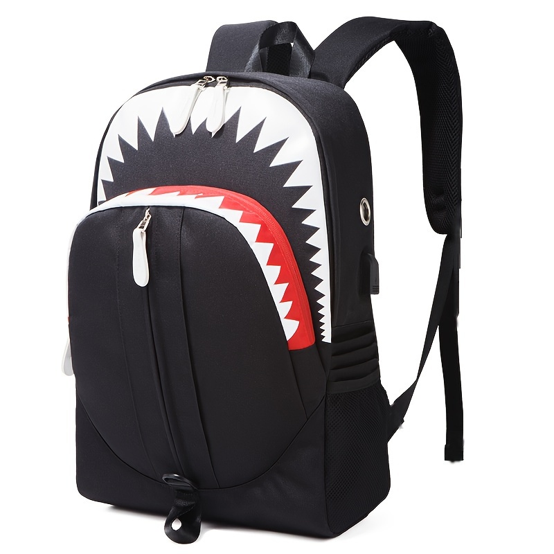 Men's Casual Backpack, Fashionable Pattern Printing, Cartoon Shark Elements  Printing, Simple Commuting Versatile Backpack, Pu Leather Bag With Large  Capacity And Water-resistant - Temu