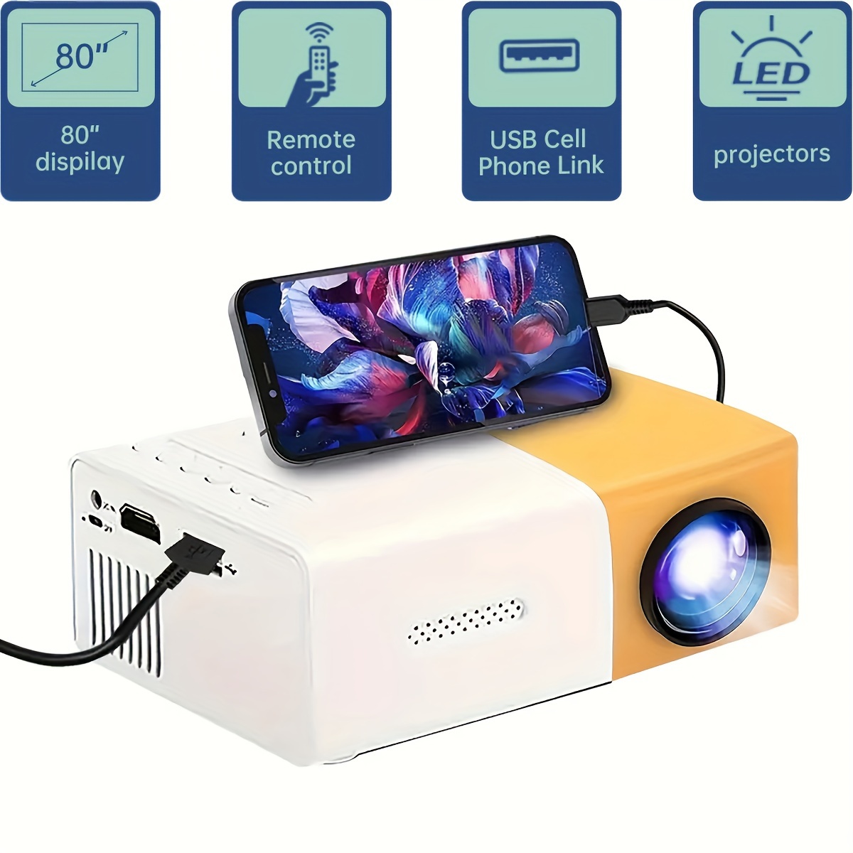 Portable HD Led Projector Mini Projector with Remote Control for Private  Theatre and Children Education and