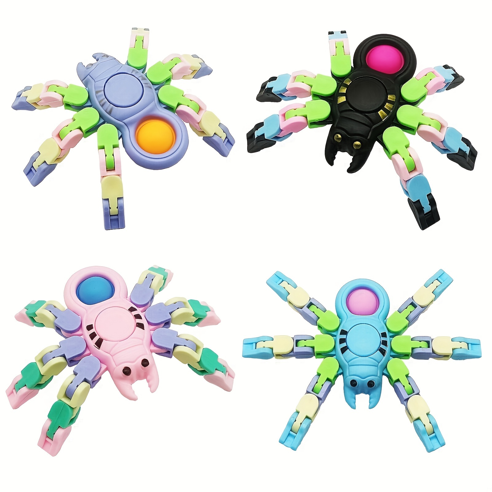 2/4Pcs New Sensory Fidget Toys, Transformable Chain Pop Spider Fingertip  Toy, DIY Fidget Spinners For Kids Adults Birthday Party Favors, Gifts,  Classroom Supplies Prizes(Random Color) Halloween Gifts