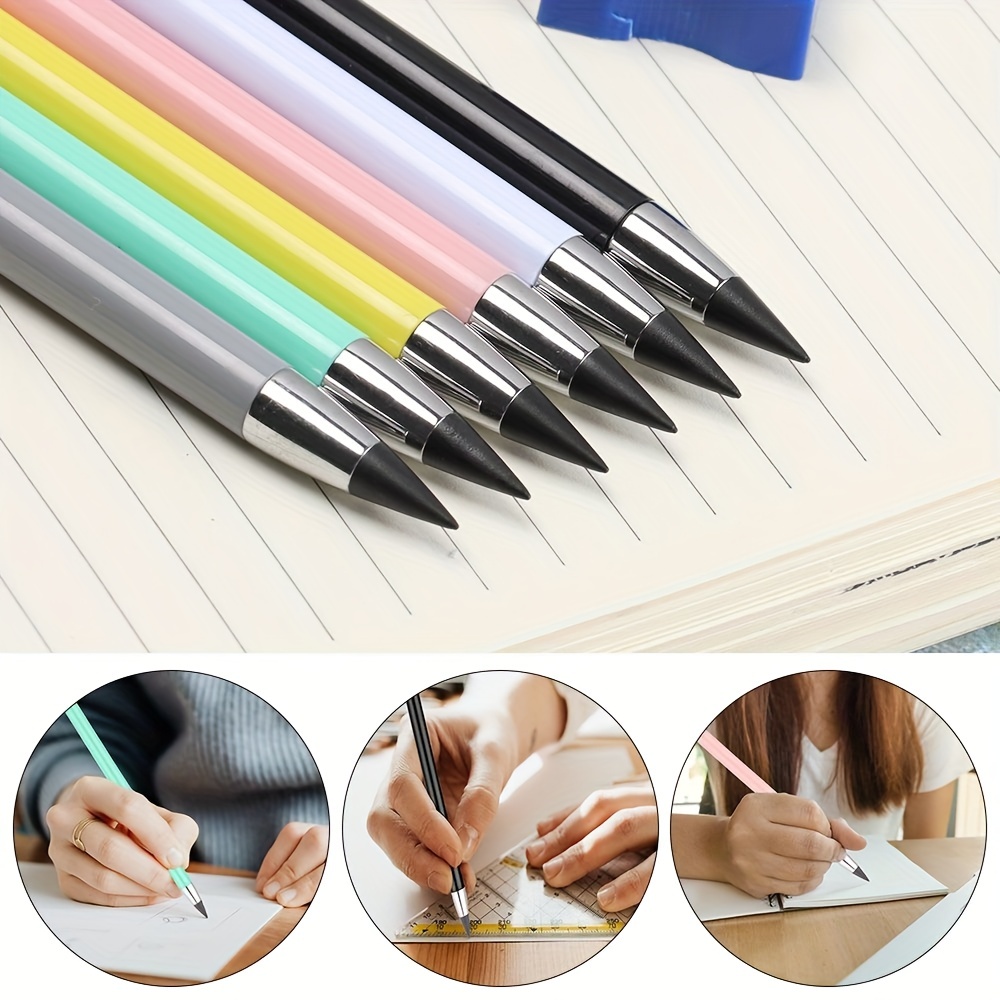 Lot de 7 crayons éternels sans encre avec technologie infinie d'écriture  illimitée avec 7 crayons remplaçables en graphite pour enfants, étudiants