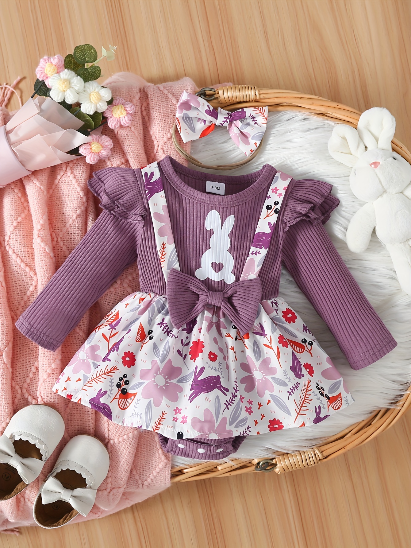 Baby Girl Easter Outfit Bunny Floral Romper/dress Sleeveless Bunny Ear  Clothes With Hat Toddler Baby Easter Clothes