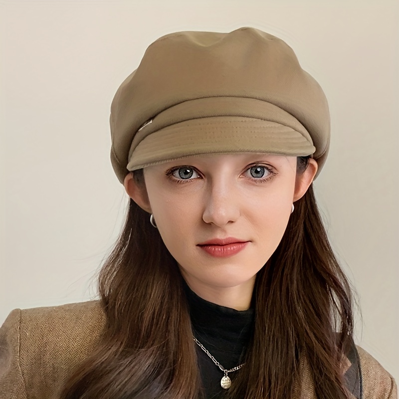 Autumn Winter Hats Fashion Women Solid Color Leather Octagonal Newsboy Caps  Ladies Casual PU Hat Winter Beret Female Artist Cap