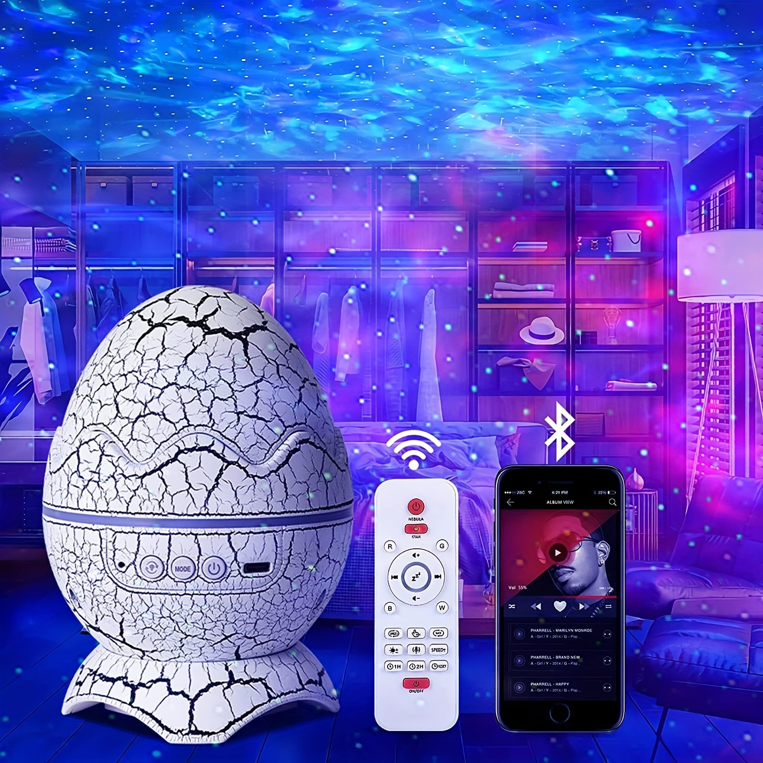 1pc Dinosaur Egg Star Projector Night Light-Starry Light With Wireless &  Speaker & Timer & Remote Control & Play Music Ocean Wave Projector Night  Light, For Party Ceiling Room Decor Christmas Present