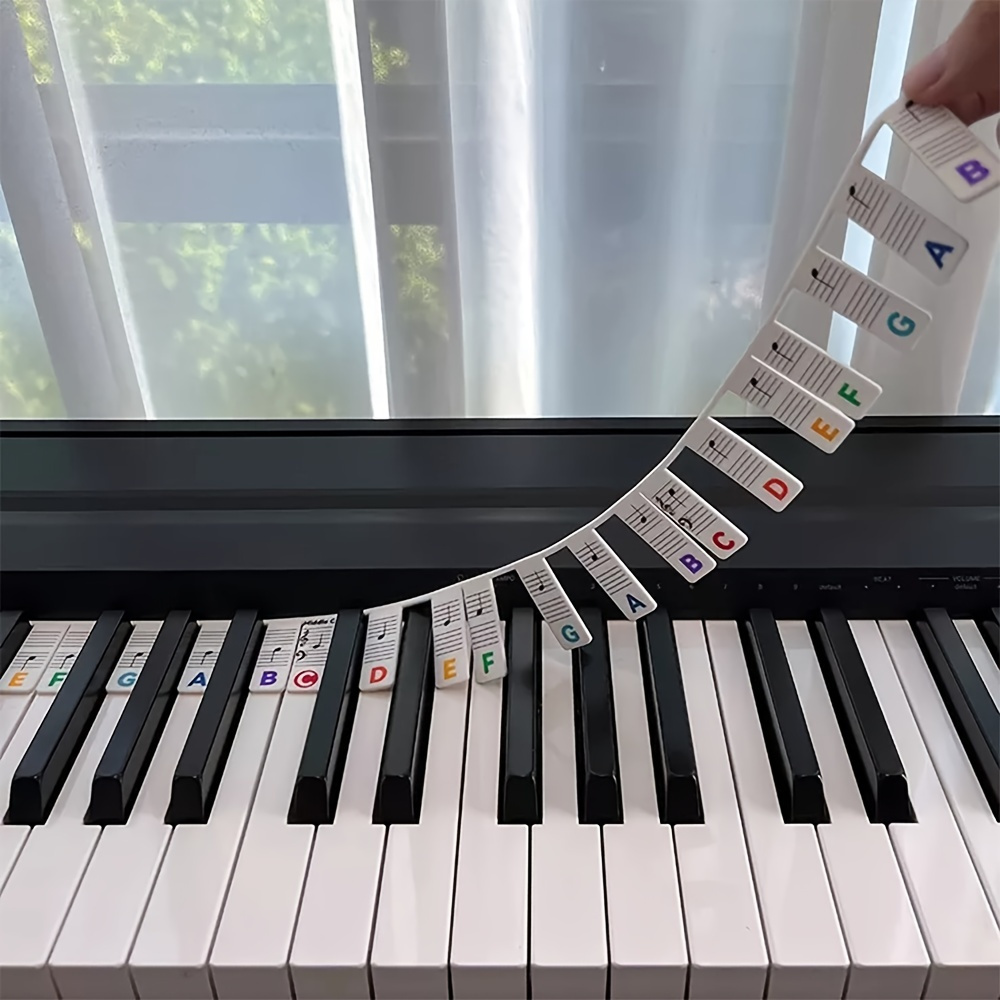 Piano Keyboard Stickers for 88/61/54/49/37 Key.Colorful,Staff,Numbered  musical Notation;Music Note Full Set Stickers for White and Black Keys;