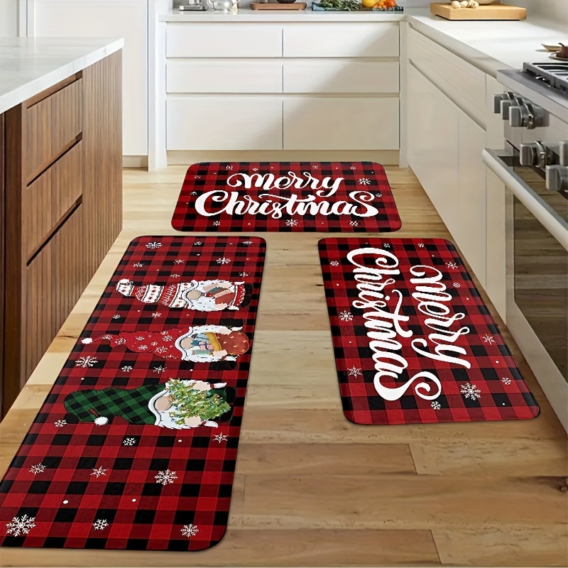 Kitchen Rug Sets 2 Piece Non-Slip Kitchen Mats and Rug Red Merry Christmas  Tree Bright Country Winter Farmhouse Decorative Area Runner Rubber Backing