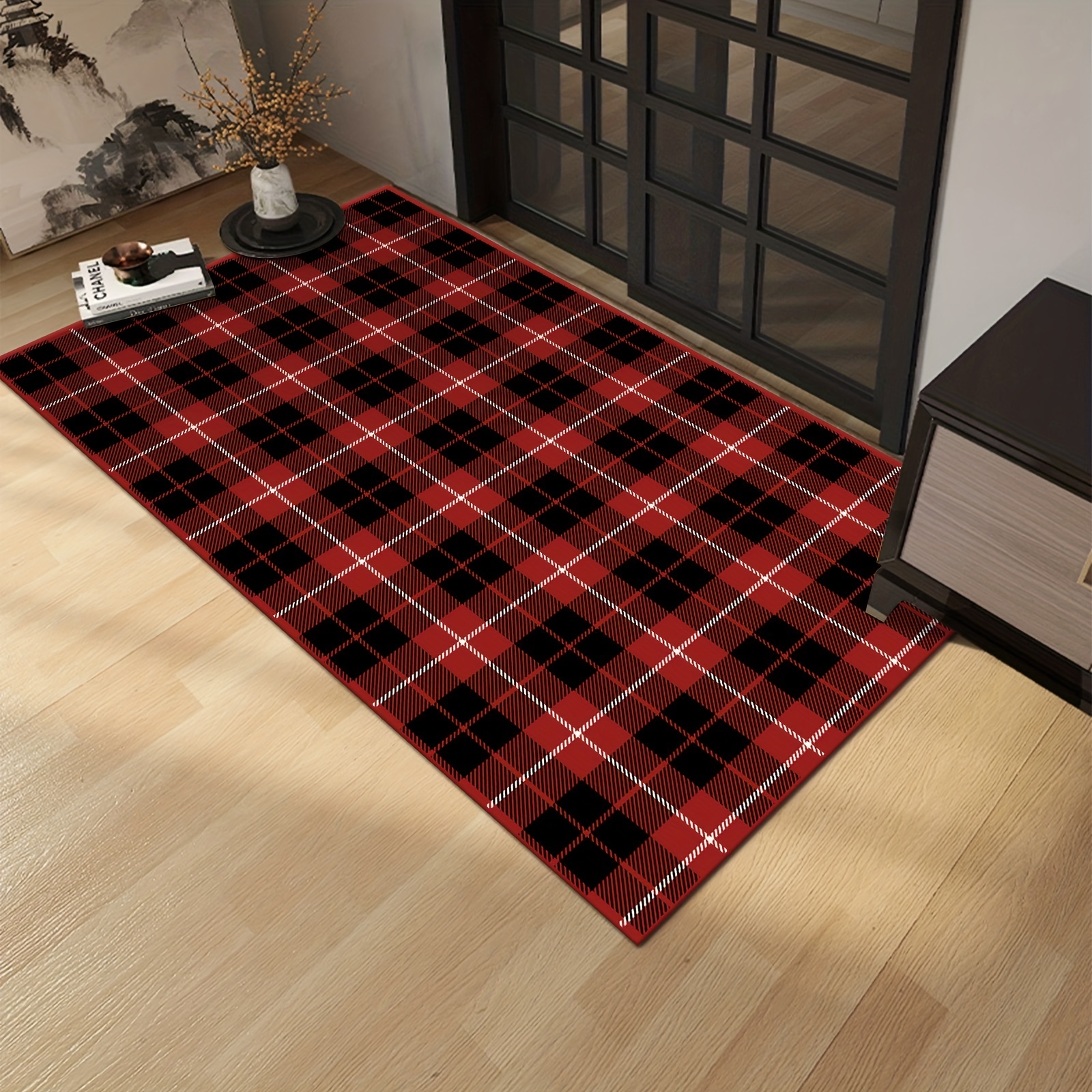 Heavy Duty Coir Black Bear Buffalo Plaid Welcome Entry Porch Door Mat Rug -   Log Cabin Decor