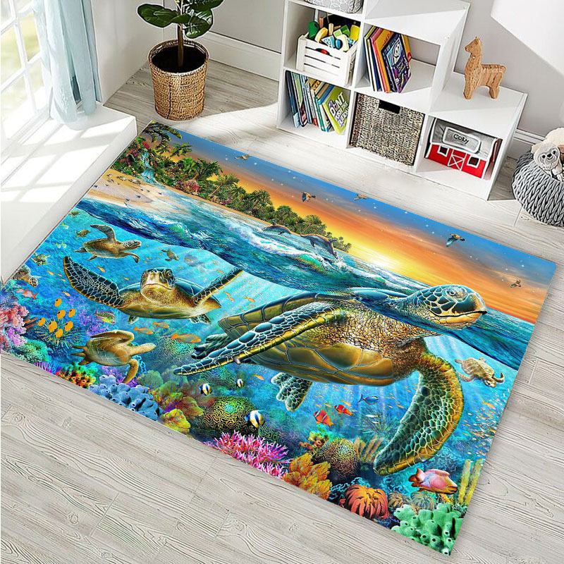 Non Slip Bath Rugs Sponge Foam for Bathroom,Durable Flannel Mat Bright 3D  Print Rug,Clearance MatS for Forlaundry Room and Kitchen, Conch Beach  Themed