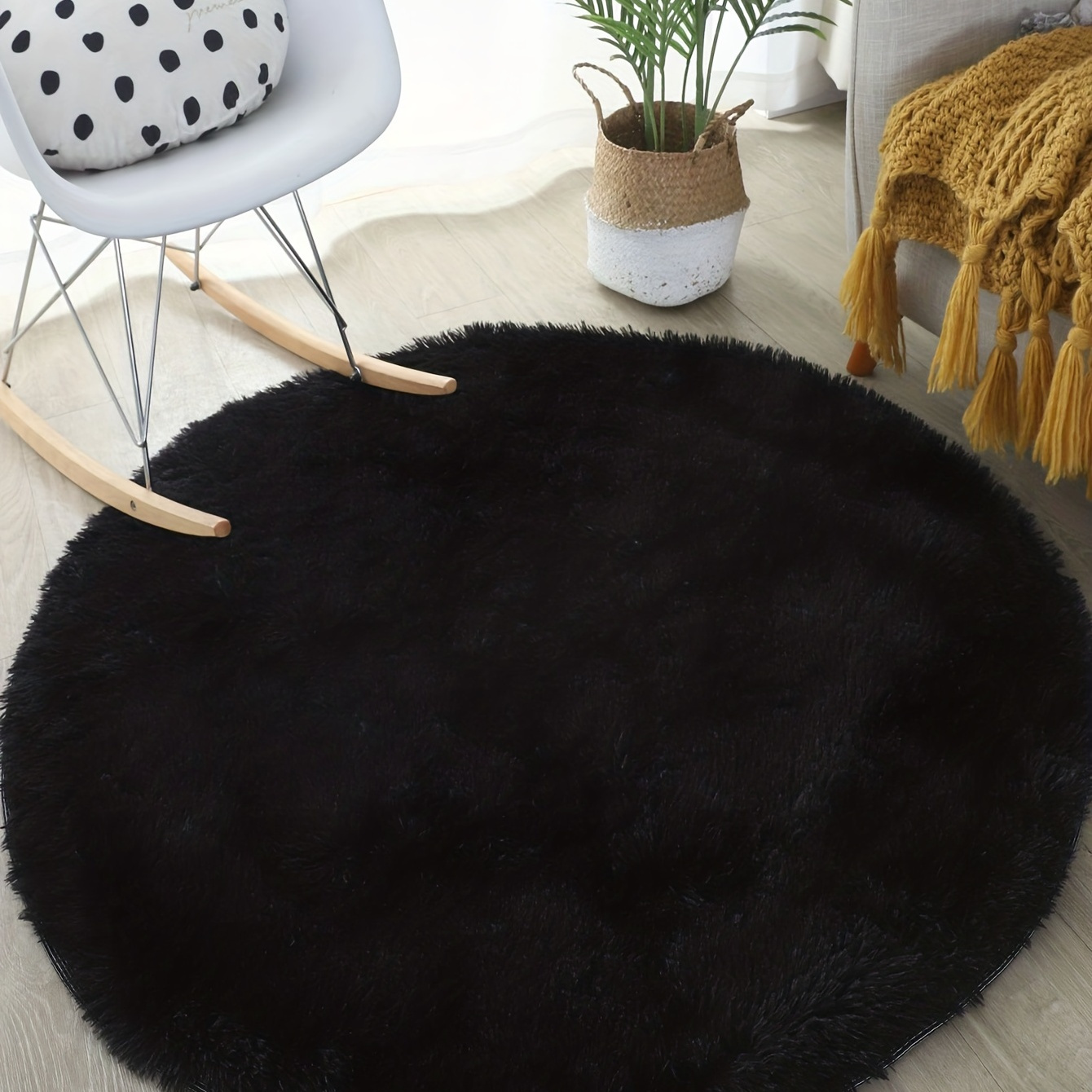 1 Pièce Tapis Rond Noir À 8 Boules Doux Moelleux À Motifs - Temu