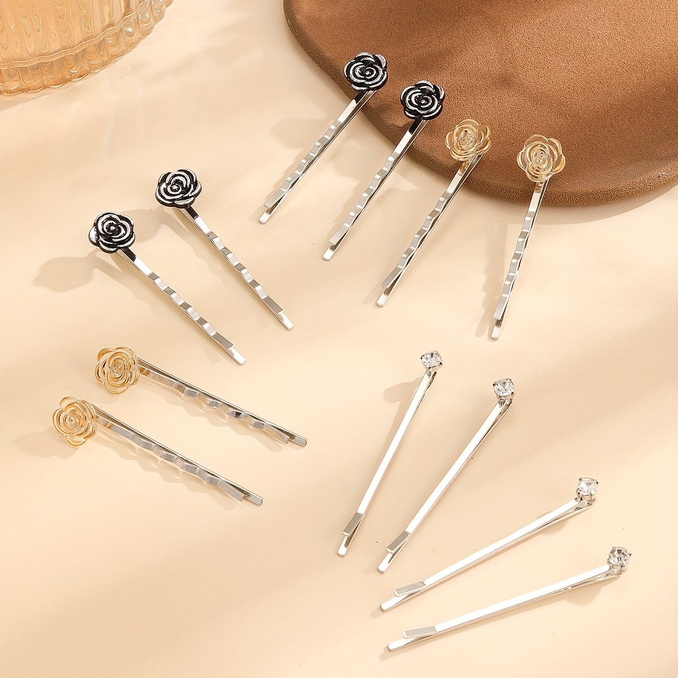 12 Pieces Rhinestone Bobby Pins, Silver Metal Hair Clips Diamond Bobby Pins  Crystal Hair Pin for Prom Bridal Wedding Hair Accessories Gift Stocking