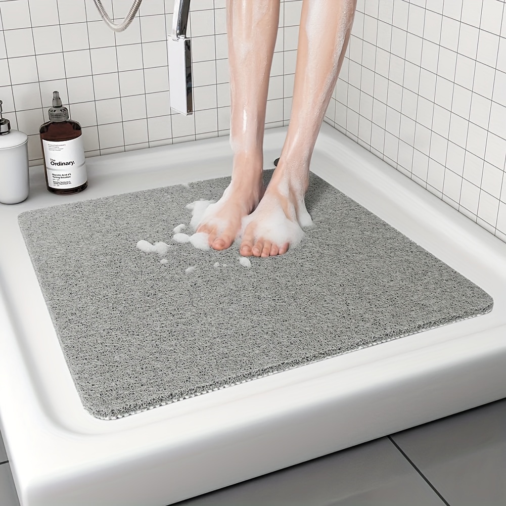 Tapete de ducha grande antideslizante con textura suave con drenaje para  baño, tapete de baño de secado rápido para áreas húmedas, color beige, 16 x