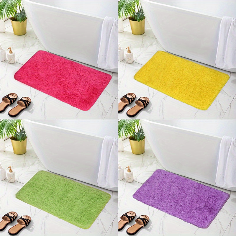 1pc Two Tone Bath Rug, Polyester Footprint Design Toilet Mat For