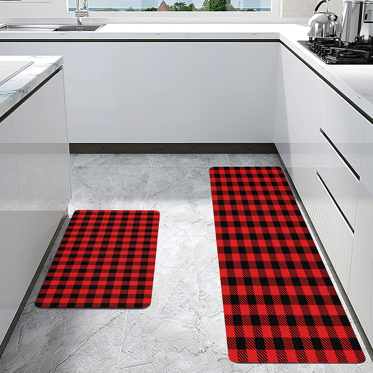 2 Pieces Buffalo Plaid Kitchen Rugs Set Sweet Home Farmhouse Decor Kitchen  Mat Black and White Rug, Water Absorb Microfiber Kitchen Rug Checkered Rug