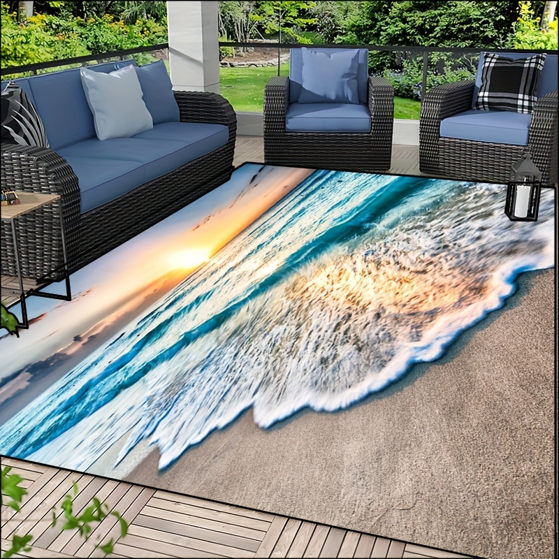 3D Ocean Beach Theme Summery Area Rug 6x8 Blue Pink Foams Waves Indoor  Outdoor Carpet Waterproof Durable Anti Slip Washable Rugs for Balcony Deck