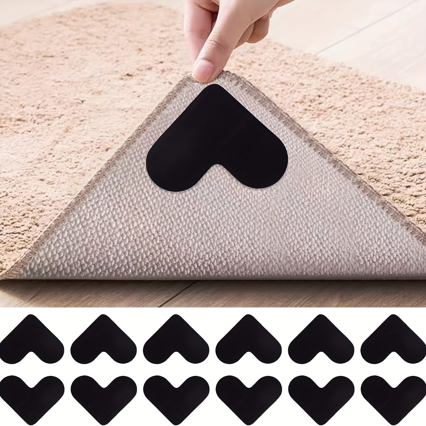 4Pcs/Set Rug Gripper Anti-skid Rubber Mat Non-Slip Patch Tape Self-Adhesive  Washable Reusable for Tile Floor Carpets Corners Pad