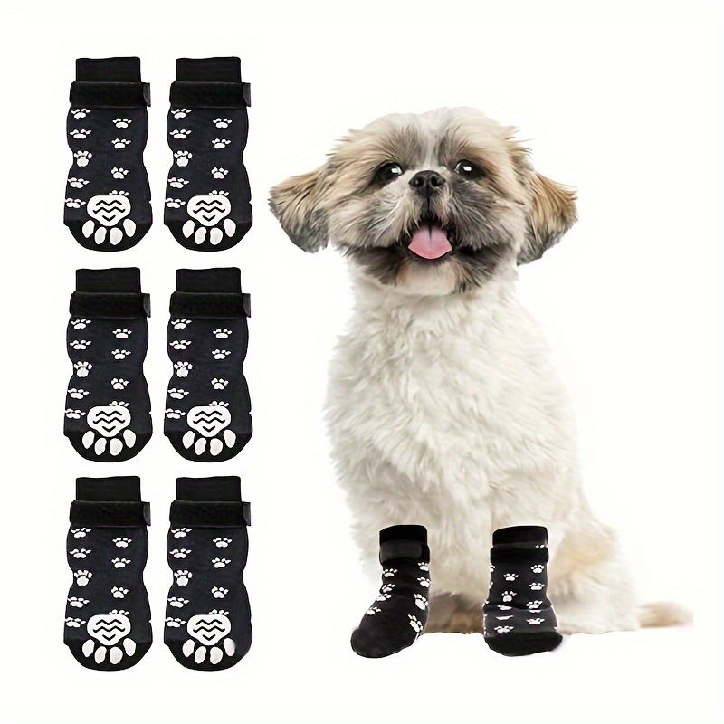 12 Pieces Dog Socks Non-Slip Dog Boots with Straps Rubber Sole Grippers  Outdoor Paw Protectors Waterproof Dog Socks Boots Hardwood Floors Paw  Protectors for Dogs 