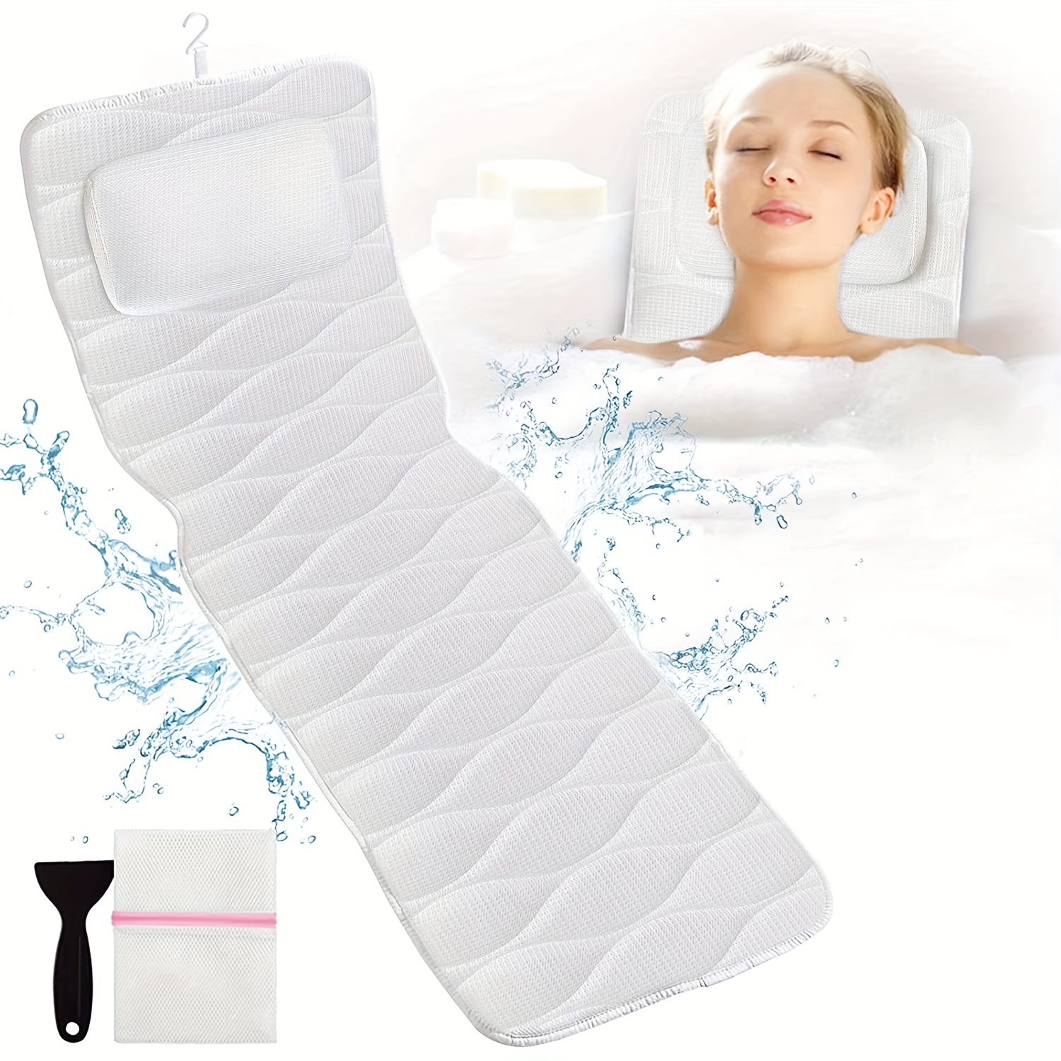 Bath Pillow Full Body, Bath Tub Pillow, Bath Cushion, Nonslip Bath Mat with  Comfort Head Rest Back and Tailbone Support, for Adults , Pink