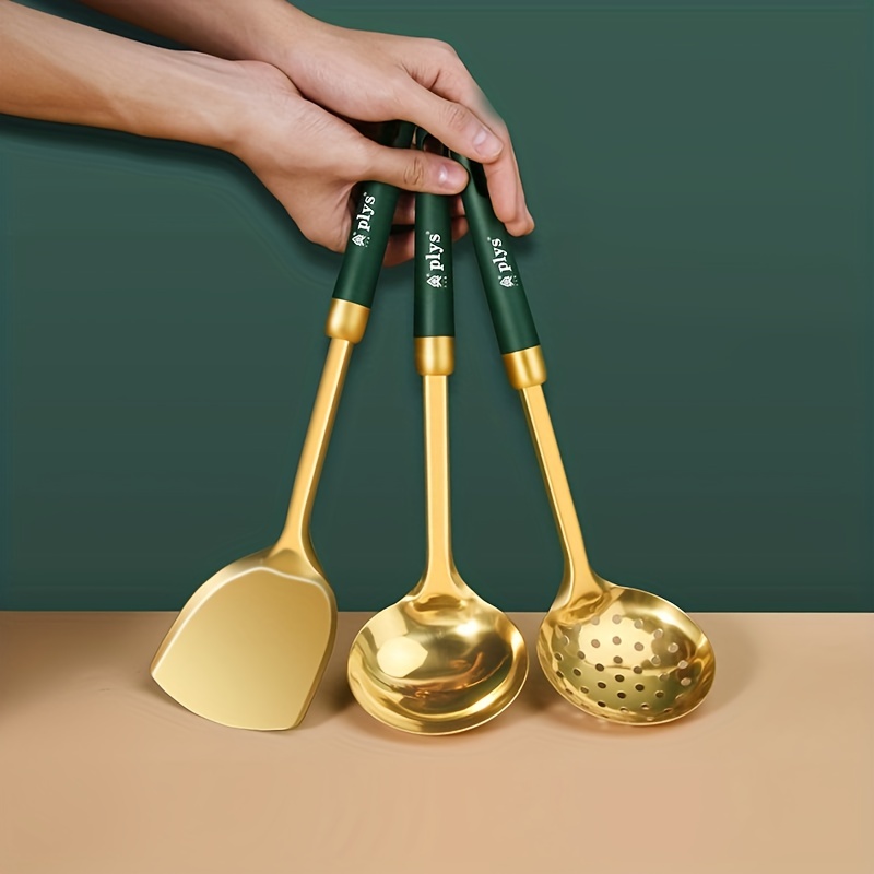 Juego de utensilios de cocina de silicona blanca y dorada con soporte,  juego de utensilios de cocina de silicona de 7 piezas, incluye utensilios  de