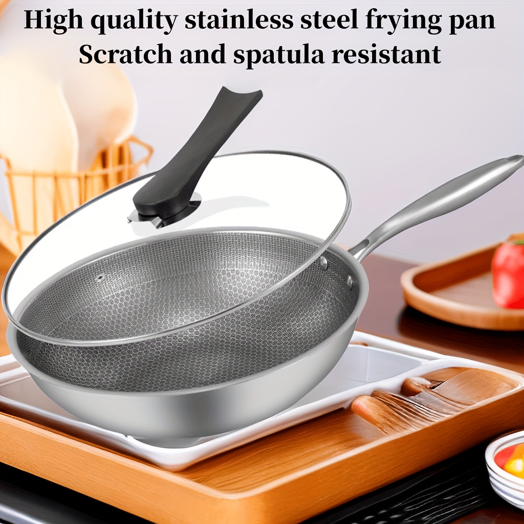 Cooking Wok Pan Lid Stainless Steel Universal Pan Cover Visible Replaced Lid  Frying Wok Pot good