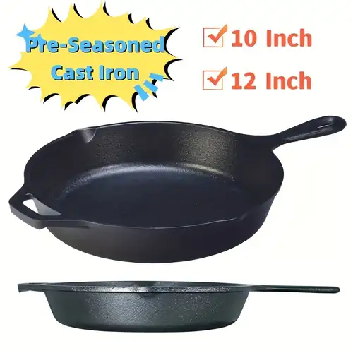Cast Iron Skillet, Frying Pan With Drip-spouts, Pre-seasoned Oven Safe  Cookware, Camping Indoor And Outdoor Cooking - Temu