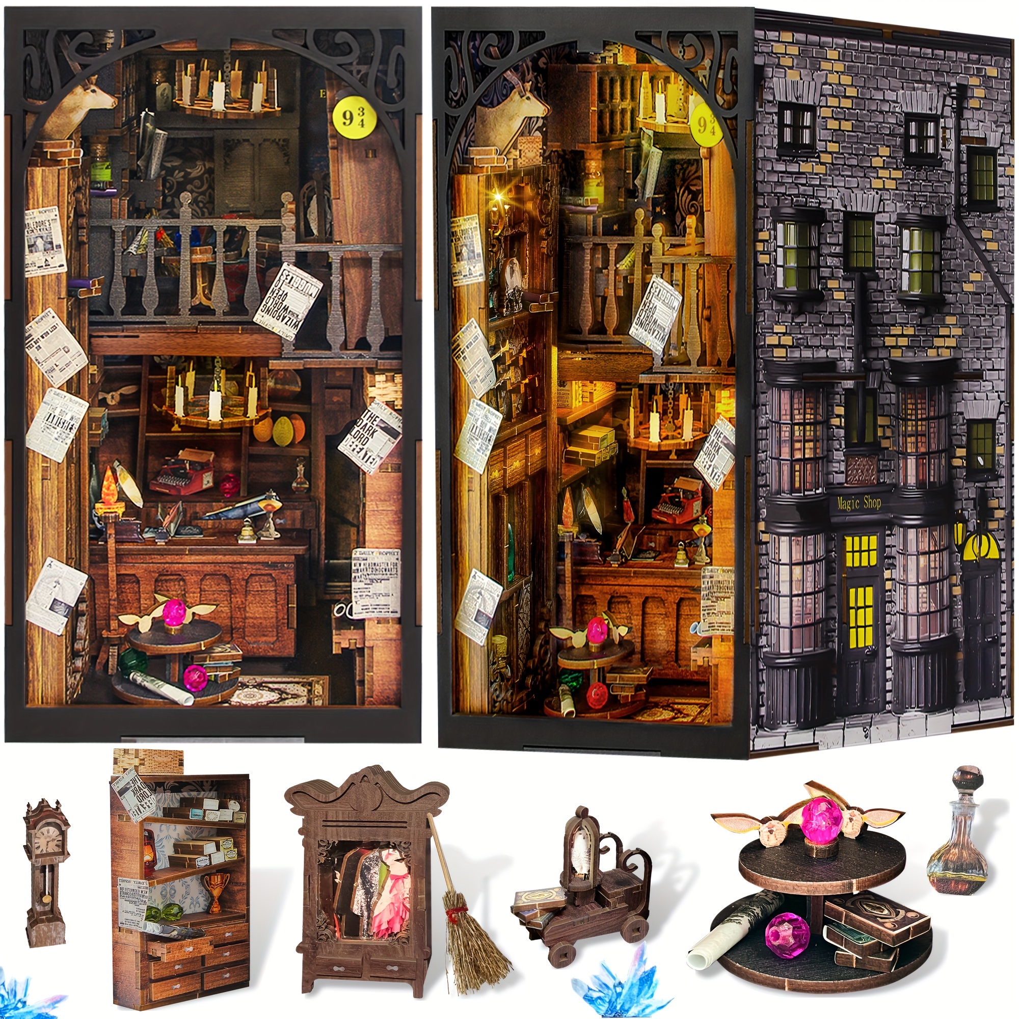 MiniCity Book Nook Kit, DIY Miniature Dollhouse Booknook Kit, 3D Wooden  Puzzle Bookend Bookshelf Insert Decor with LED Light for Teens and Adults
