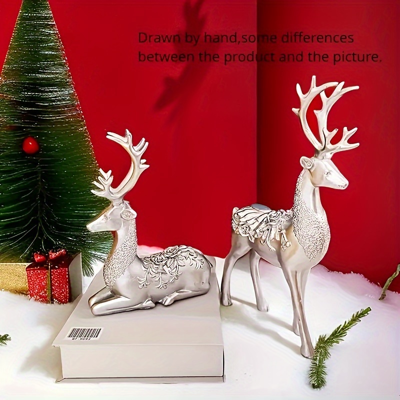  2 PCS Nordic Resin Geometric Elk Sculpture Sitting Standing  Deer Statues Christmas Reindeer Home Decor for Living Room TV Cabinet Wine  Cabinet Gifts (White) : Home & Kitchen