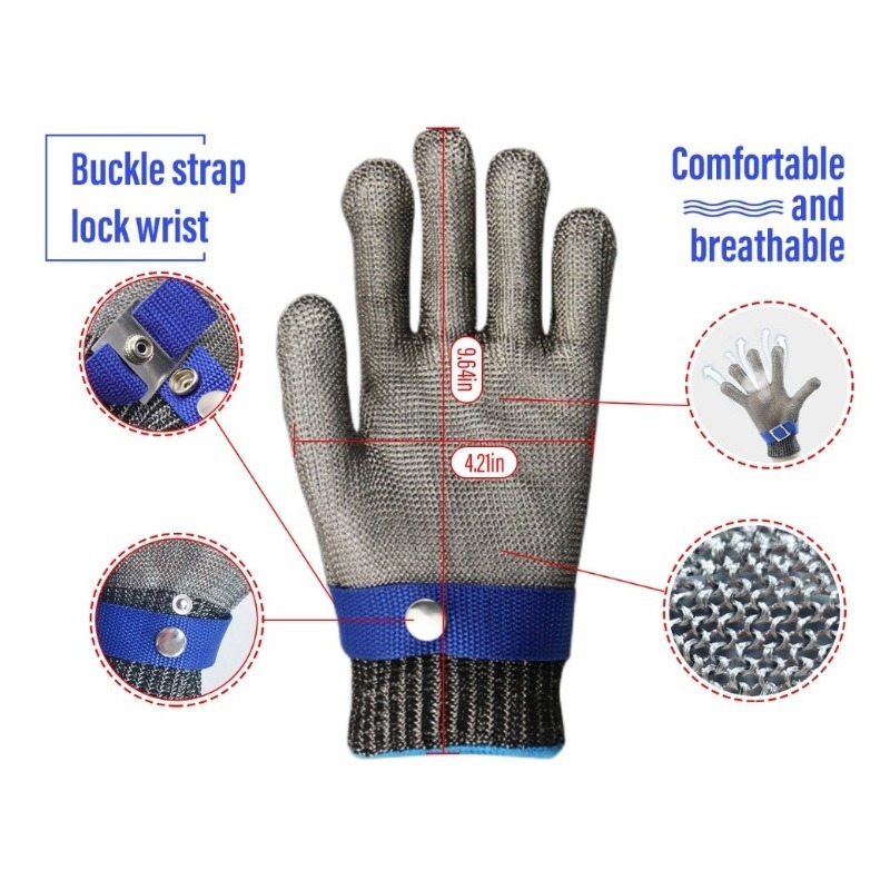 1 Pair Stainless Steel Wire Cut Resistant Anti-Cutting Safety Protective  Gloves