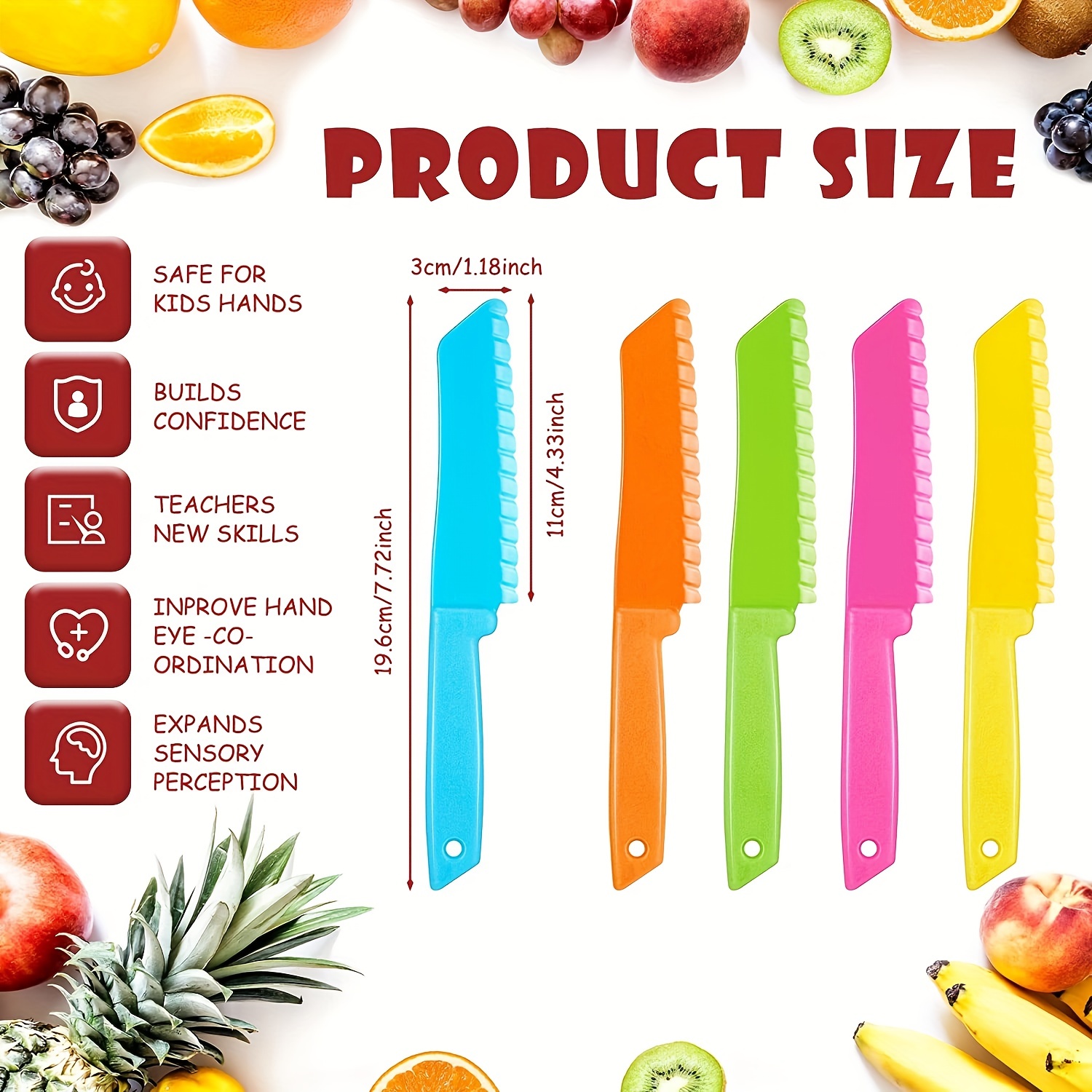 Plastic Kitchen Knife, 3 Different Sizes of Plastic Knife Kitchen, Kids  Knives Set for Cutting Fruits, Vegetables, Bread, Salads, Cakes (3 Pieces)