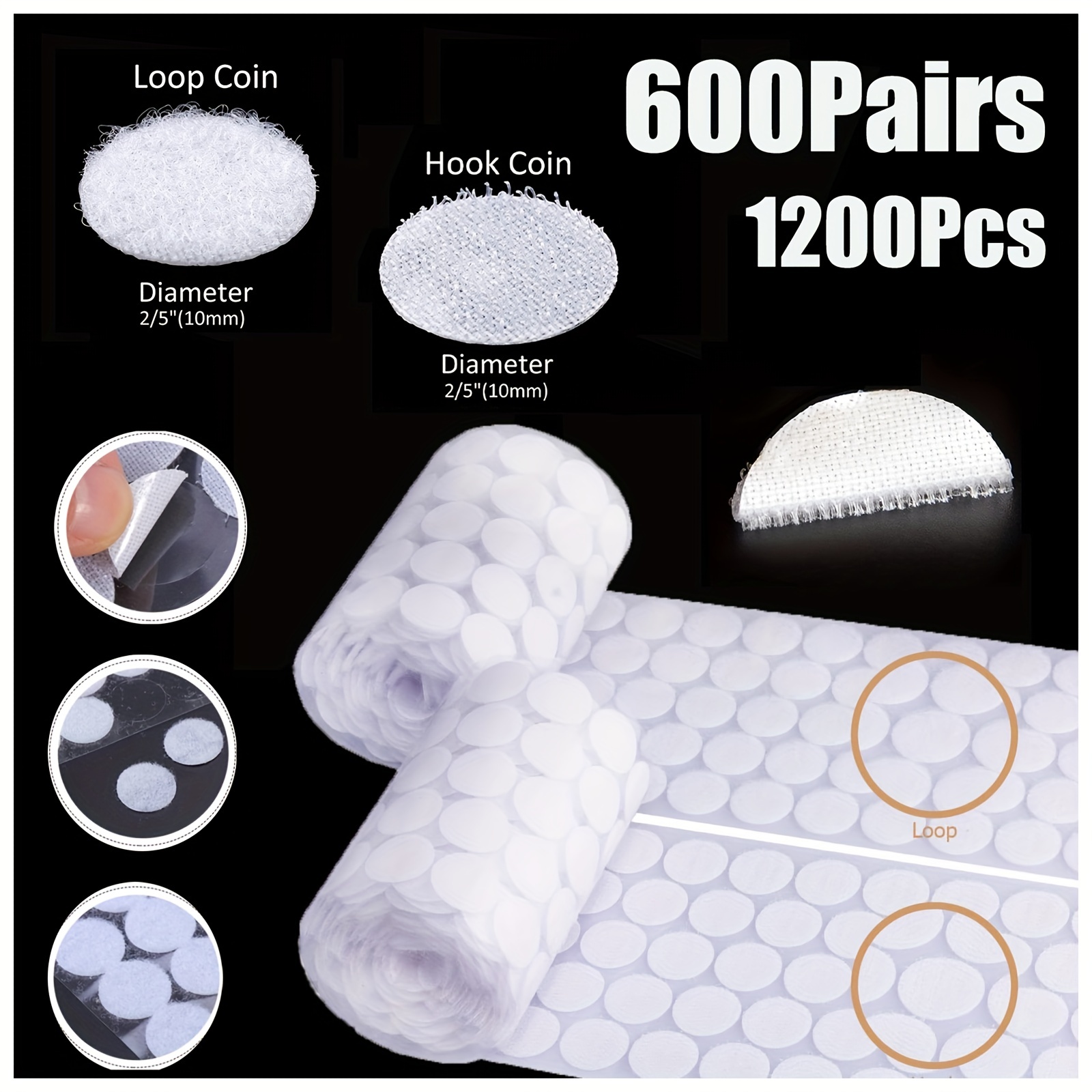  Self Adhesive Dots,2000pcs(1000 Pairs) Strong Adhesive 0.39  inch Diameter Sticky Back Hook Nylon, Loop Dots with Waterproof Sticky Glue  Tapes, Suitable for Classroom, Office, Home : Arts, Crafts & Sewing