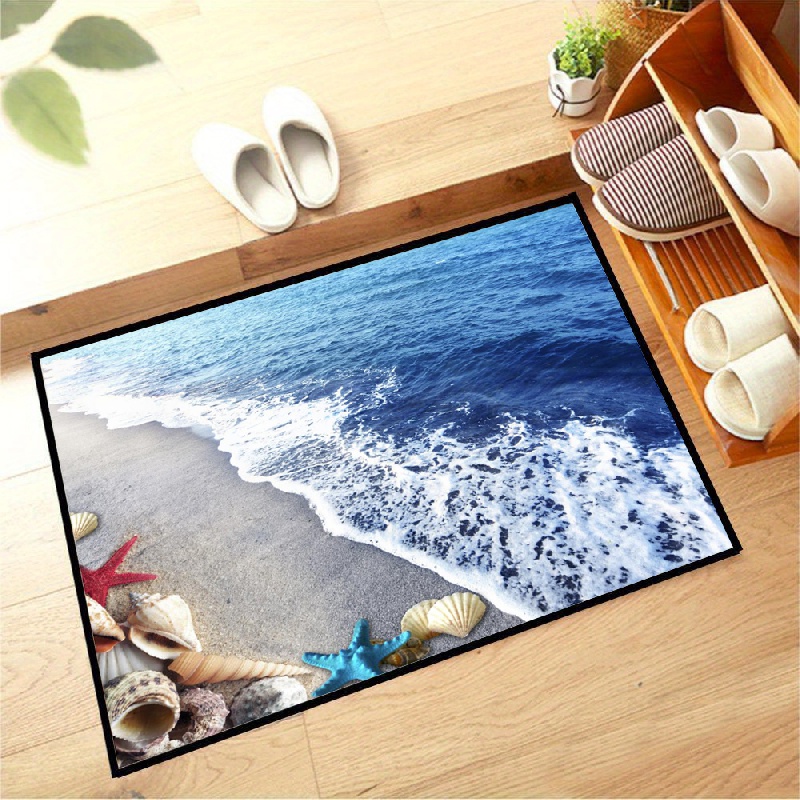 1pc 3d Beach Visual Print Bath Mat With Absorbent Rubber Bottom For Bathroom,  Bathtub And Floor