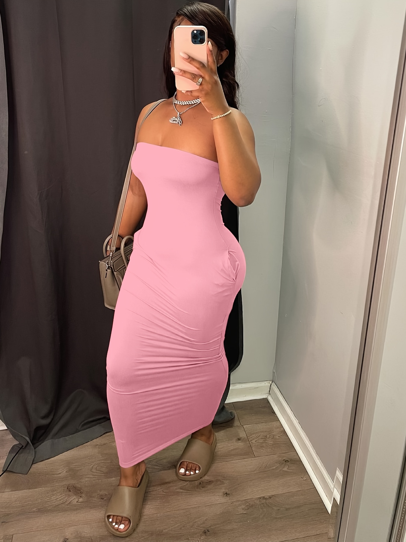 OODJI ULTRA Vestido de manga corta Mujeres Talla EU 40 rosa look casual